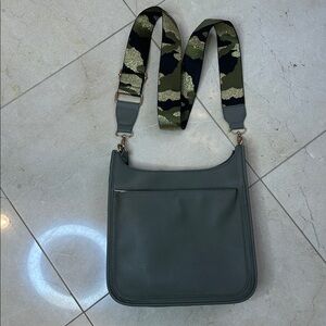 Taupe/Grey Crossbody Bag with Camo Strap
